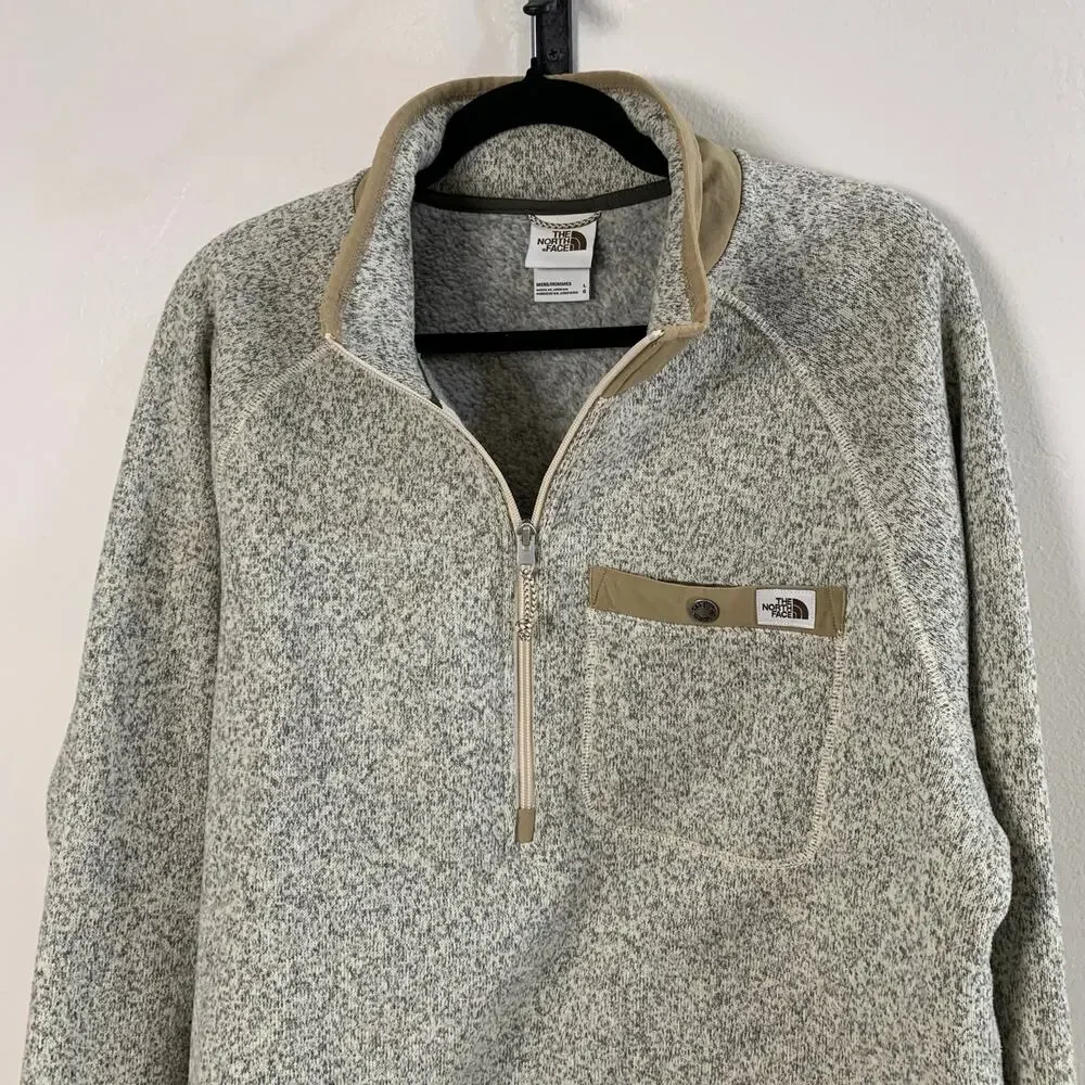 The North Face 1/4 Zip Sweater Fleece Mens Large Beige Tan Pullover Size Large